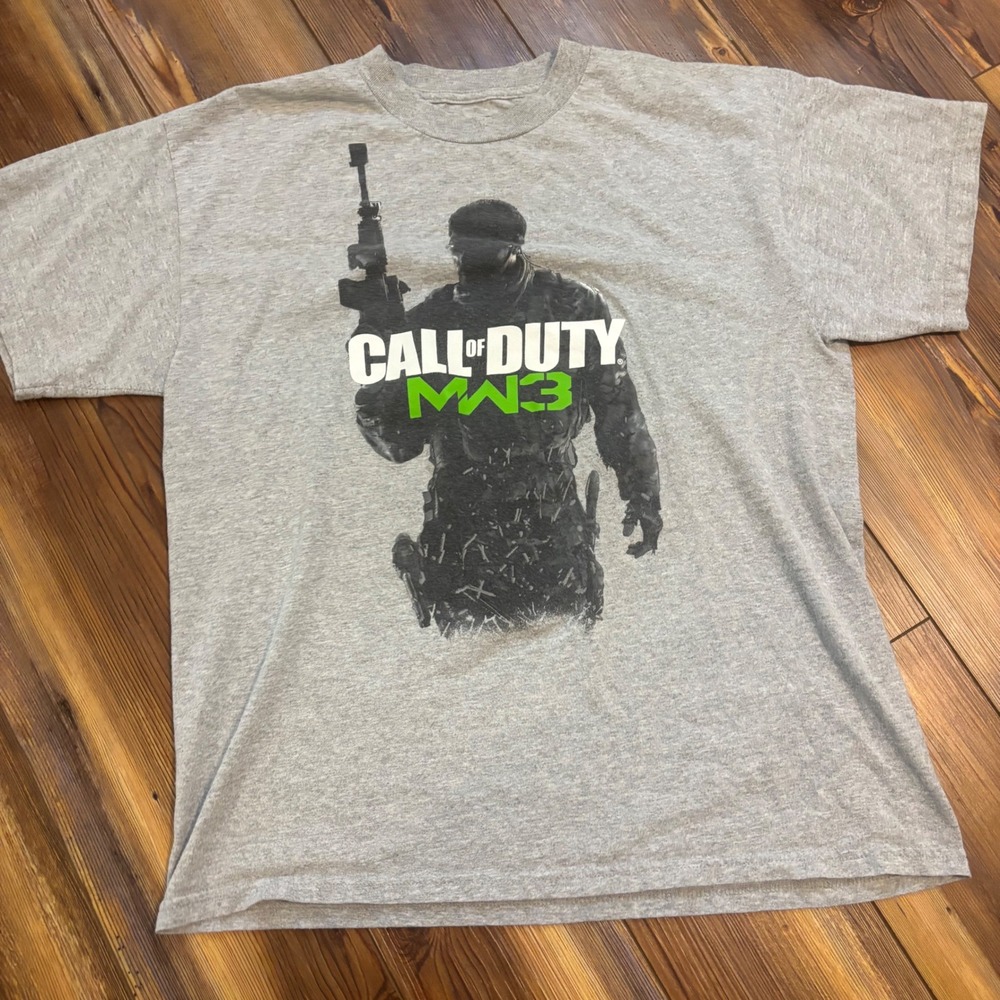 Call of Duty MW3 Modern Warfare 3 T-Shirt Mens LARGE Gray 2011 Video Game Promo